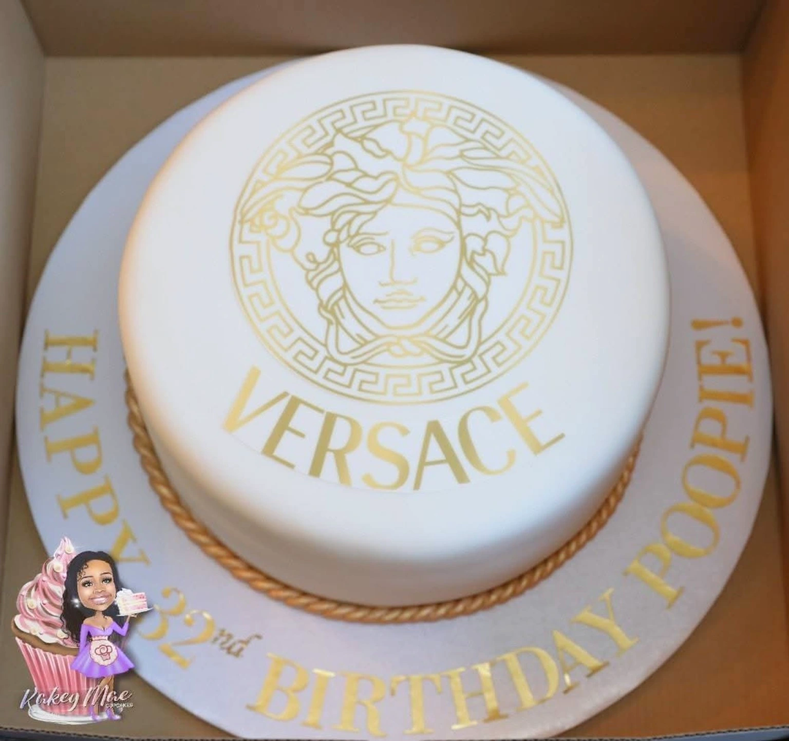 Gold fashion-inspired birthday cake by Kakey Mae